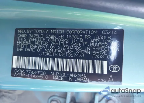 2014 Toyota Prius C Three из США, поврежденный, VIN JTDKDTB33E1067473